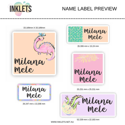 Pink Dinos Name Label Sheet