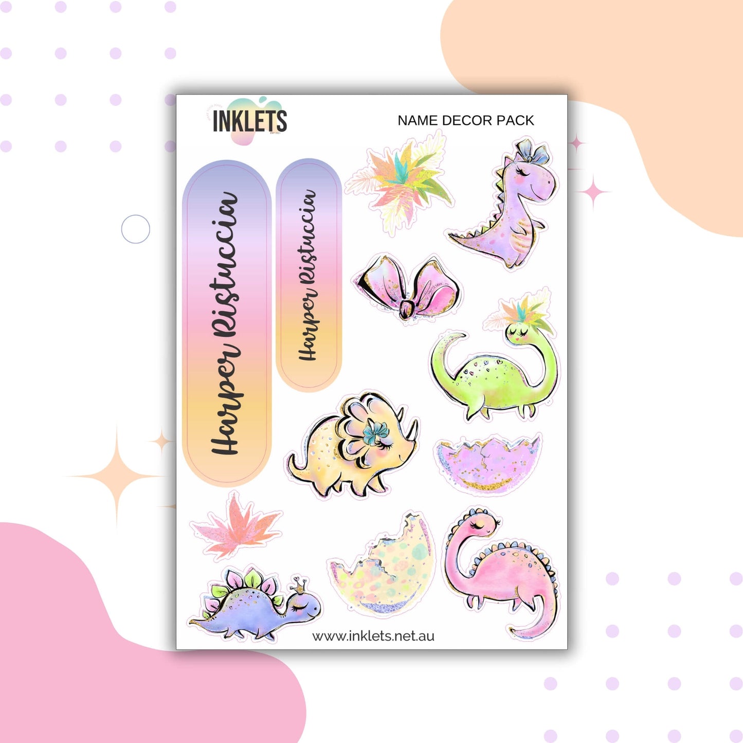 Pink Dinos Name Decor Sheets