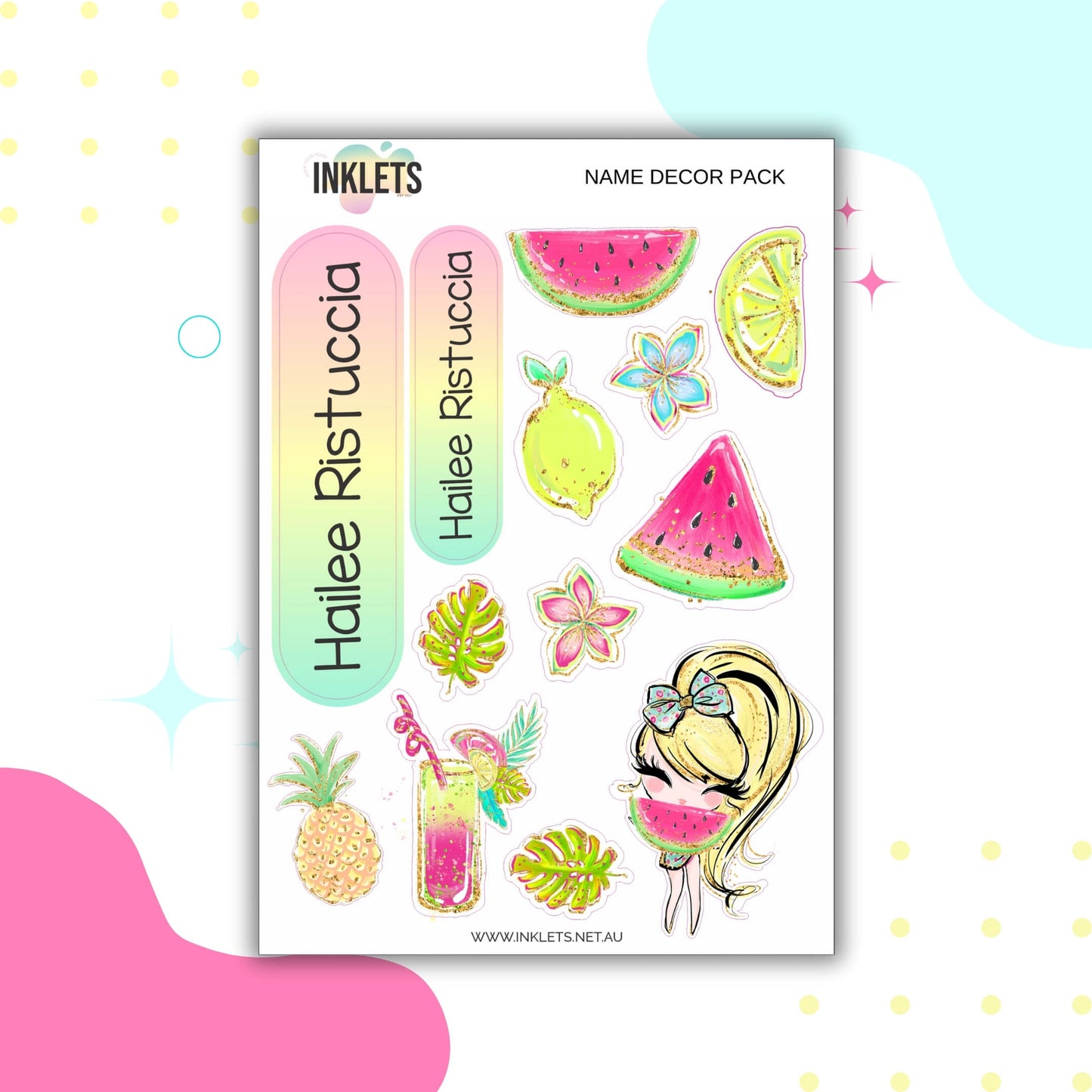 Fruit Tingle Name Decor Sheets