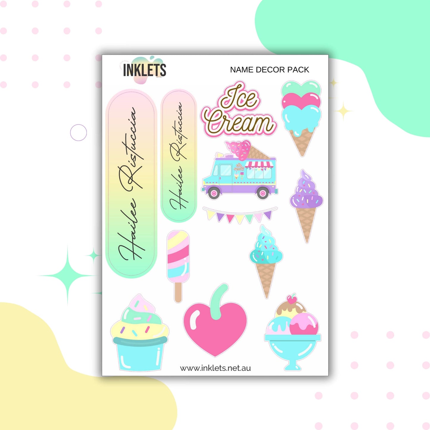 Ice Cream Name Decor Sheets