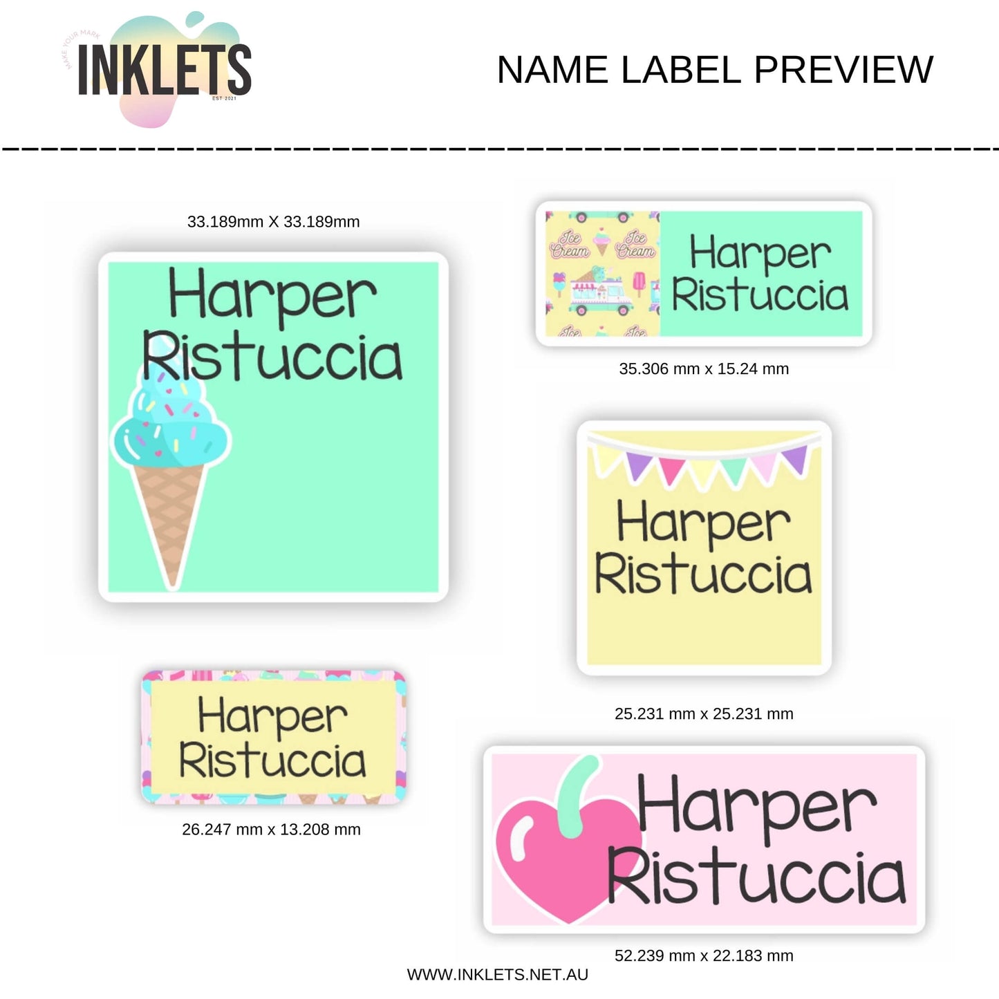 Ice Cream Name Label Sheet