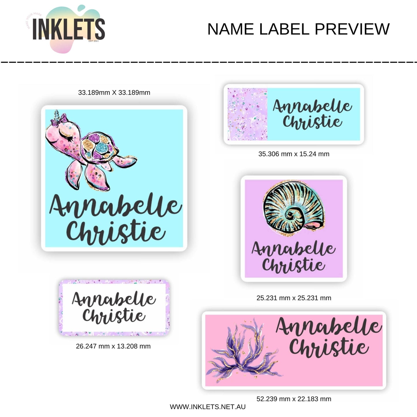 Mermaids Name Label Sheet