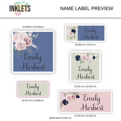 Navy & Blush Floral Name Label Sheet