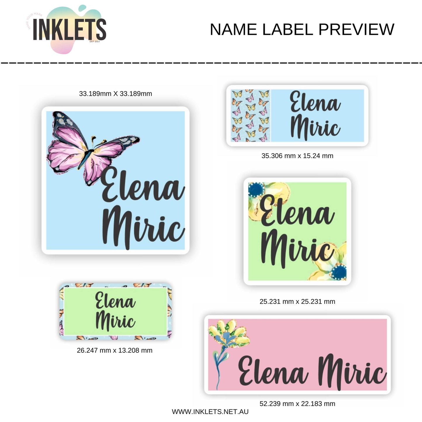 Butterflies Name Label Sheet