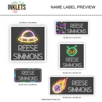 Neon Space Name Label Sheet