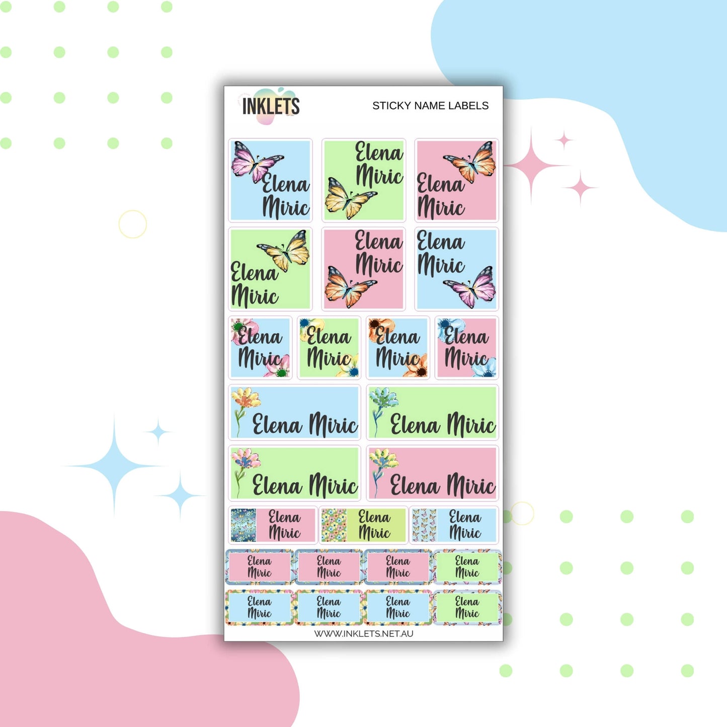 Butterflies Name Label Sheet