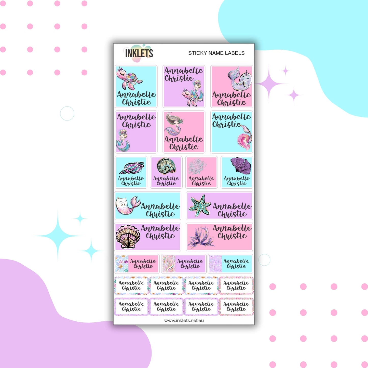 Mermaids Name Label Sheet