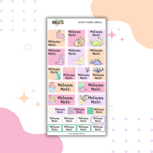 Pink Dinos Name Label Sheet