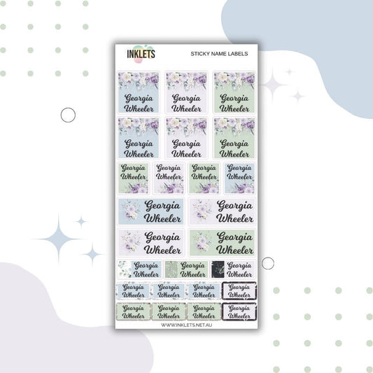 Mauve Floral Name Label Sheet