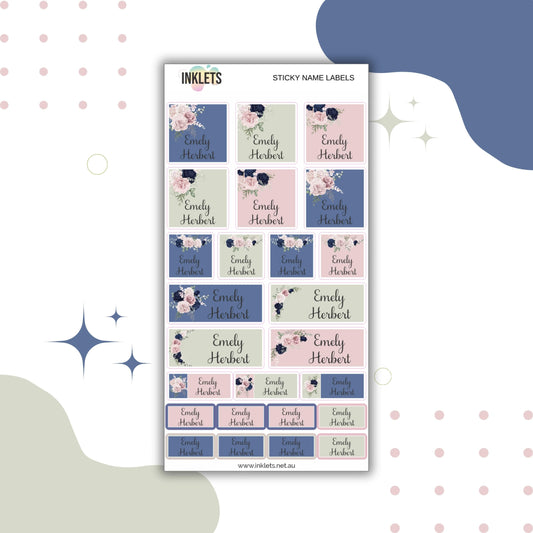 Navy & Blush Floral Name Label Sheet